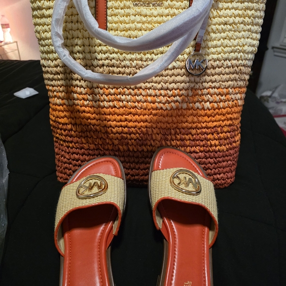 Michael Kors Shoes - Michael Kors Orange Raffia Slide Sandals with Ombre Tote
